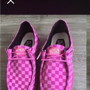 Hey Dude Vibrant Pink Checkered Loafers